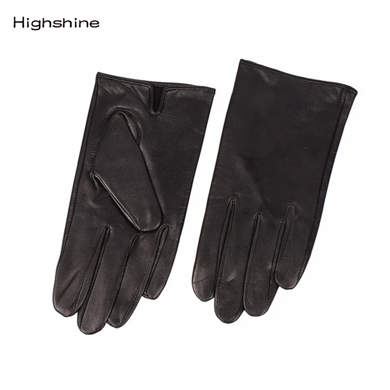 Черный HIGHSHINE, мужские перчатки из натуральной кожи, настоящая овчина, черные перчатки для сенсорного экрана, модные брендовые зимние теплые варежки, новинка - Цвет: Черный