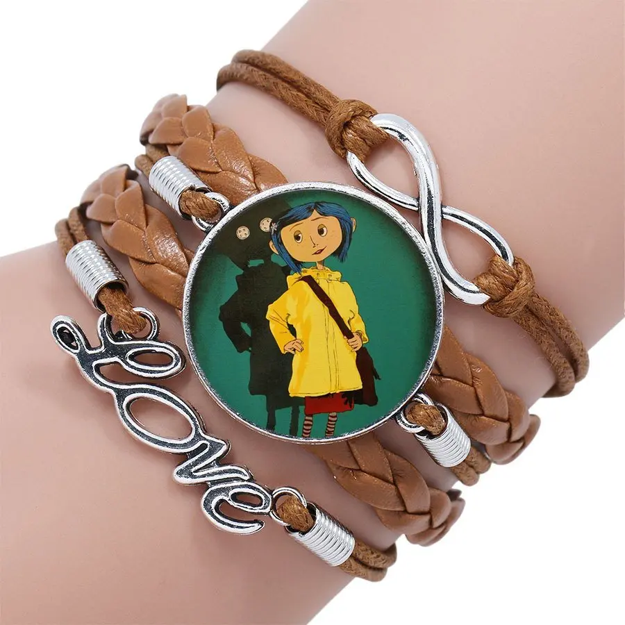 as picture Coraline, модные ювелирные изделия, стеклянный кабошон, многослойный черный/коричневый кожаный браслет, женский браслет, для женщин, ручной работы, для девушек - Окраска металла: as picture