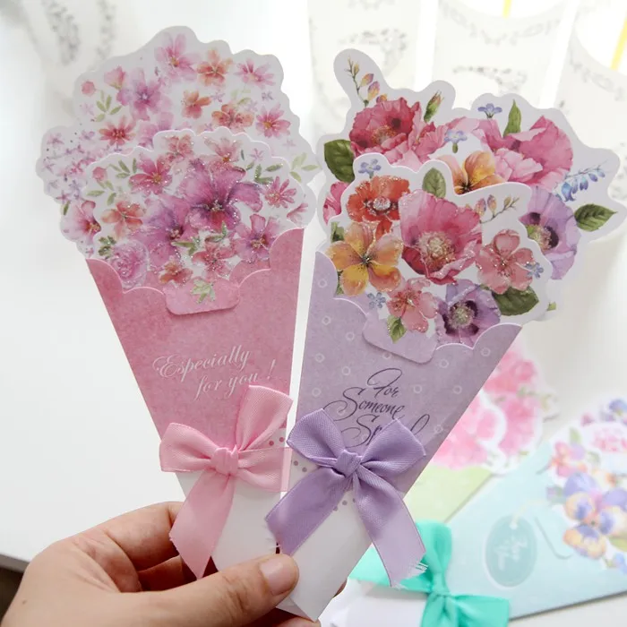 Красивые бумажные 3D букеты цветочные формы поздравительные открытки конверты