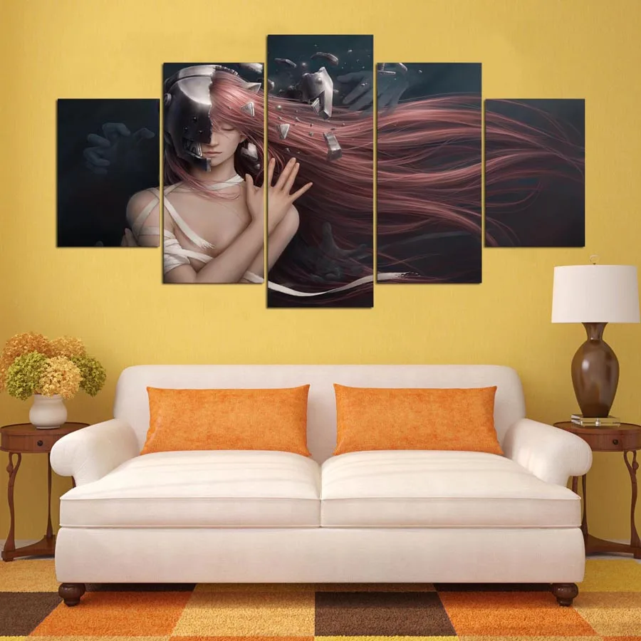 5 панельных картин DAFENJINGMO ARTS HD печатная картина elfen lied холст домашний декор