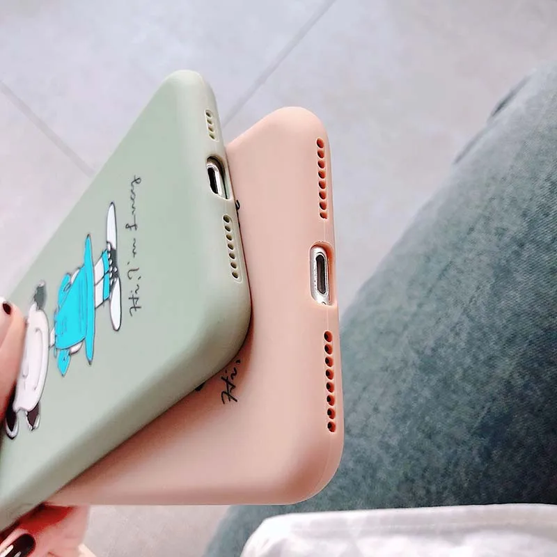 Милый мультяшный чехол для iPhone X XR XS Max 6 S 7 8 Plus матовый мягкий силиконовый полное