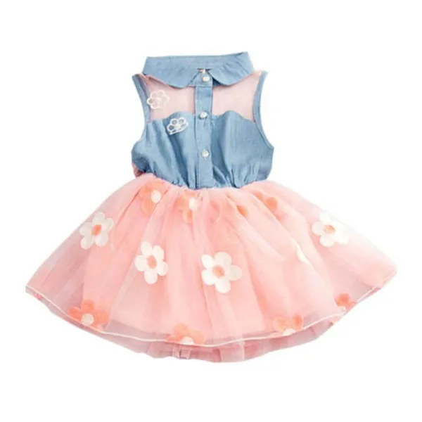 Летнее Детское платье принцессы для маленьких девочек Джинсовая рубашка