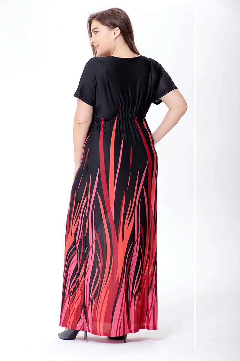 6XL женская летняя обувь Большие размеры DressesMaxi Элегантный Boho принт плюс размер