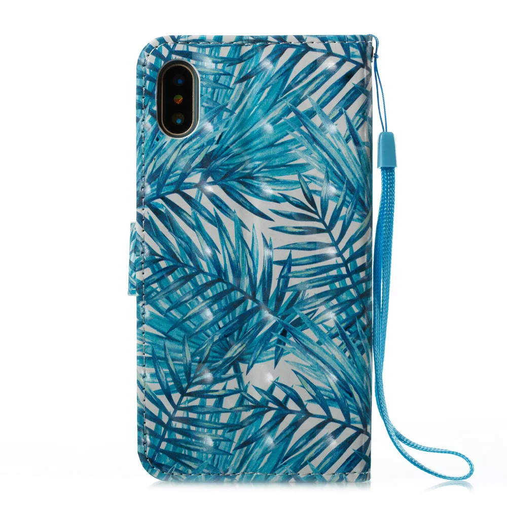 3D patterns leather case for iphone 5 6 7 8plus coque PU Xs max Xr funda with card slot and Lanyard phone cover |