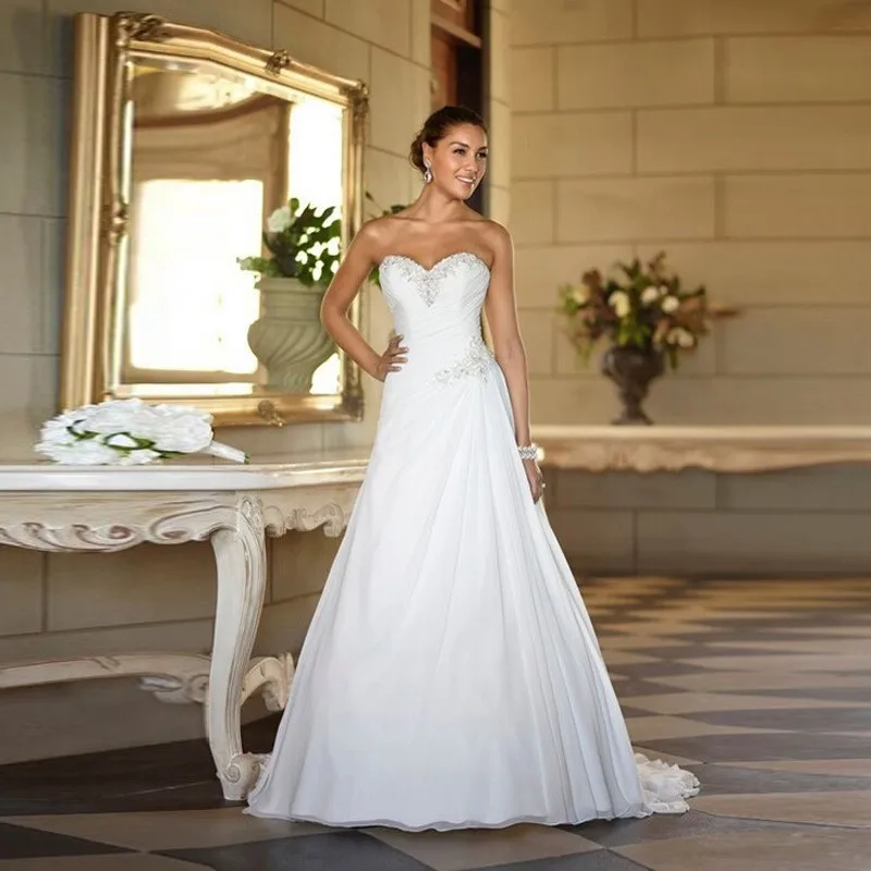 Бисером милая невеста платье 2016 пляж свадебные платья Большой размер дешево