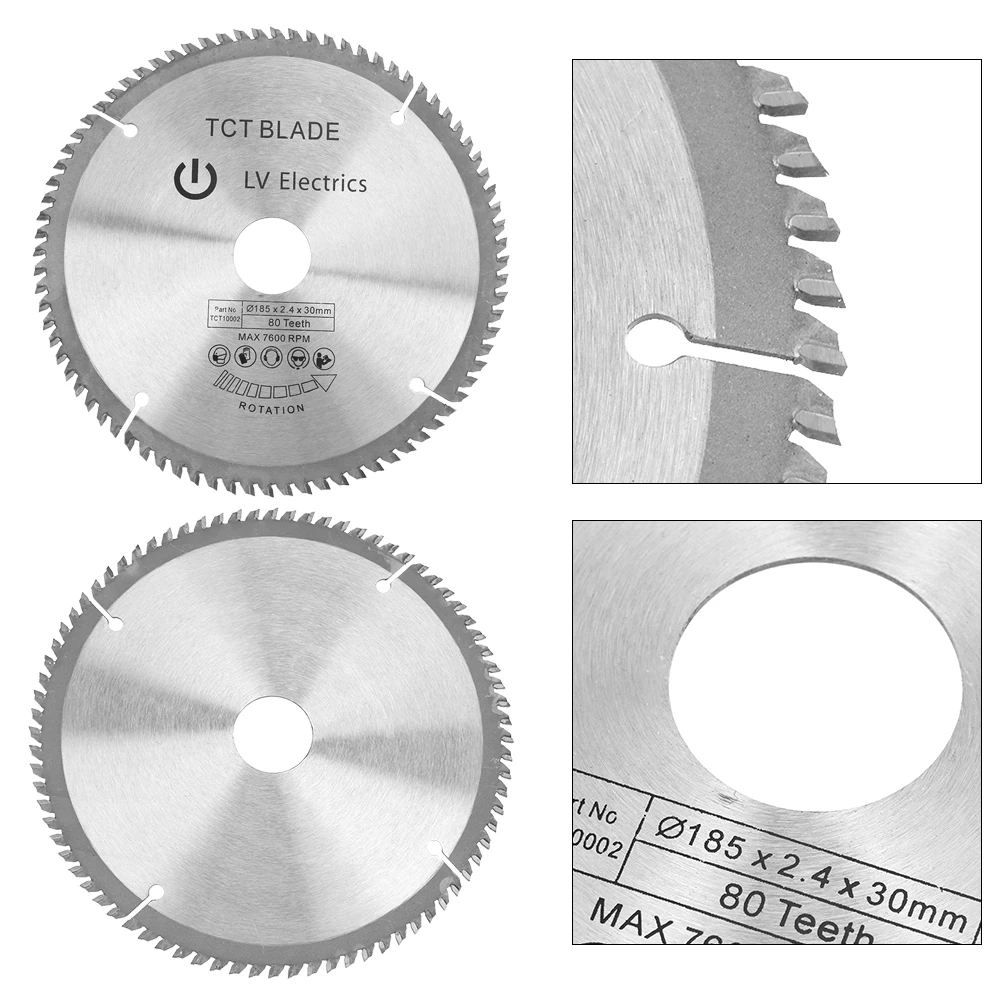 

185mm Silver TCT Circular Saw Blade for Wood Cutting 80 Teeth + 3Pcs Reduction Rings