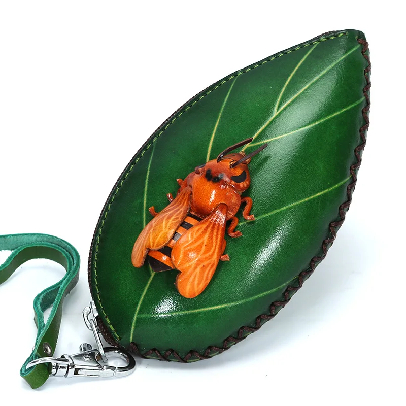 Кошелек ручной работы из растительного дубления с ремешком на руку сумочка в