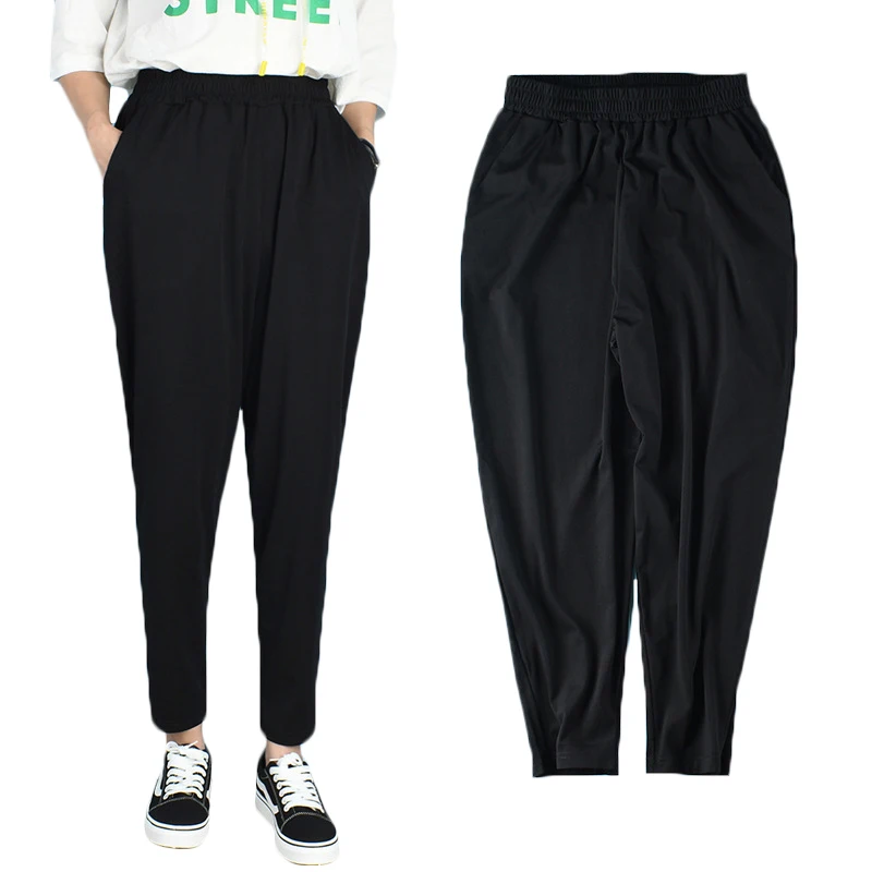 Женские шаровары большого размера повседневные свободные брюки черные тонкие