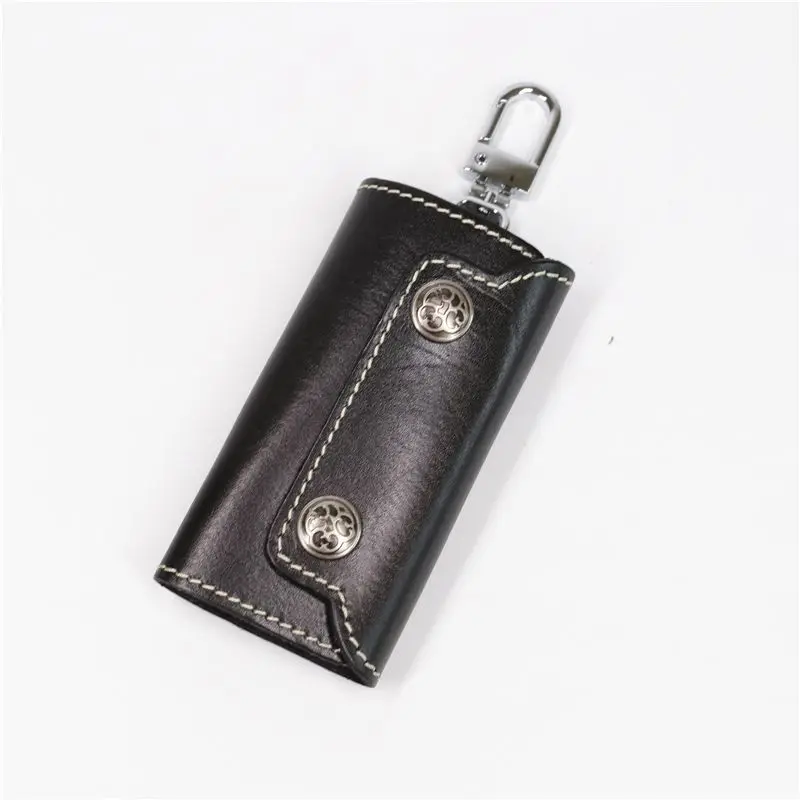 Black SIMLINE кошелек для ключей из натуральной кожи для женщин и мужчин, винтажные кошельки для ключей ручной работы, кошелек, чехол, ключница, держатель, сумка, органайзер для ключей, чехол - Цвет: Black