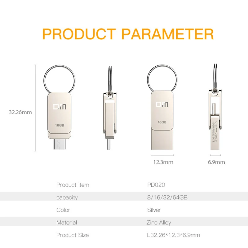 

DM PD020 USB Flash Drive 64GB Metal OTG 32GB Pendrive High Speed USB Memory Stick 16GB pen Drive Real Capacity 8GB U disk