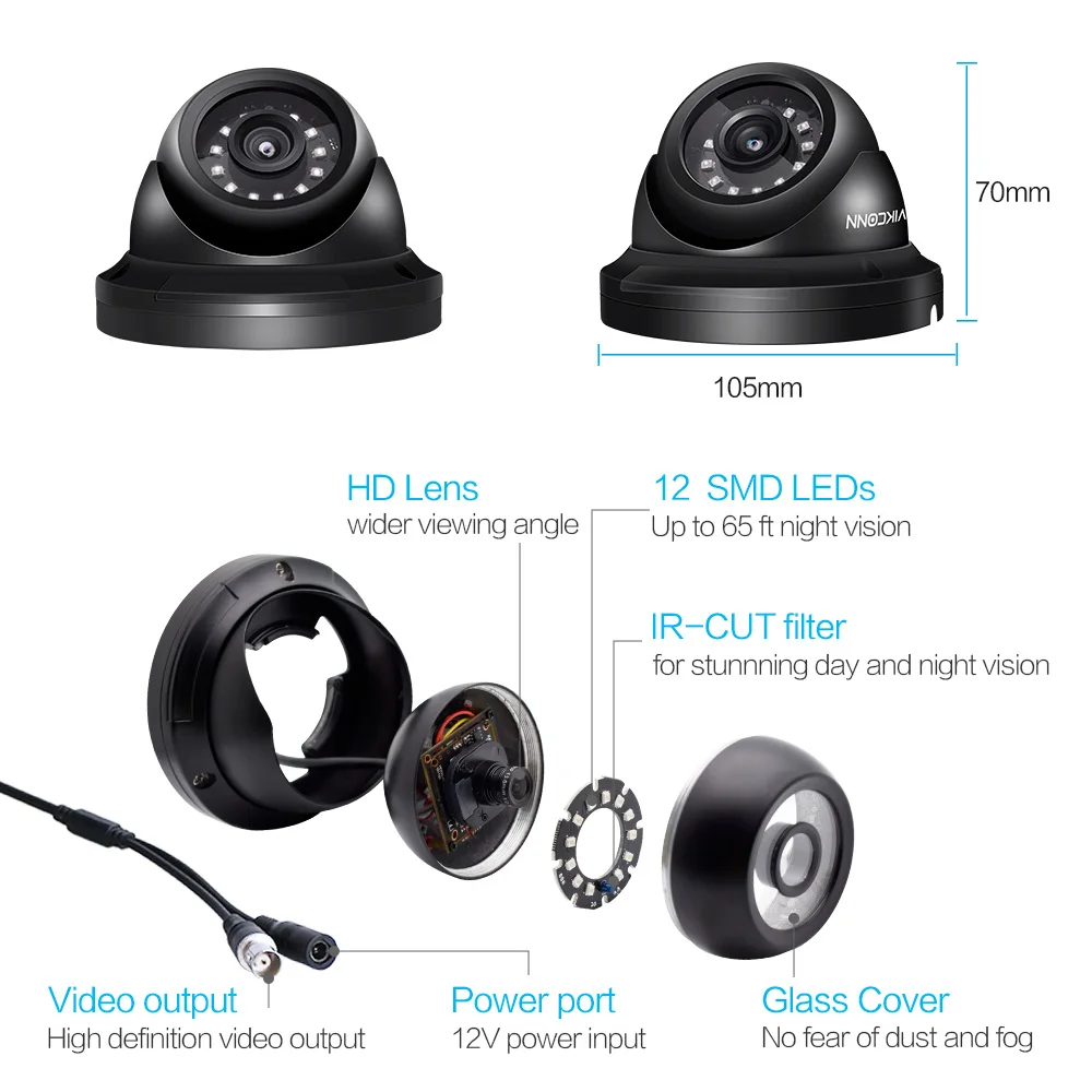 VIKCONN 8CH Sony IMX323 Dome Security Camera 1080P Full HD CCTV System 4PCS 2.0MP AHD Video Surveillance DVR Kit | Безопасность и