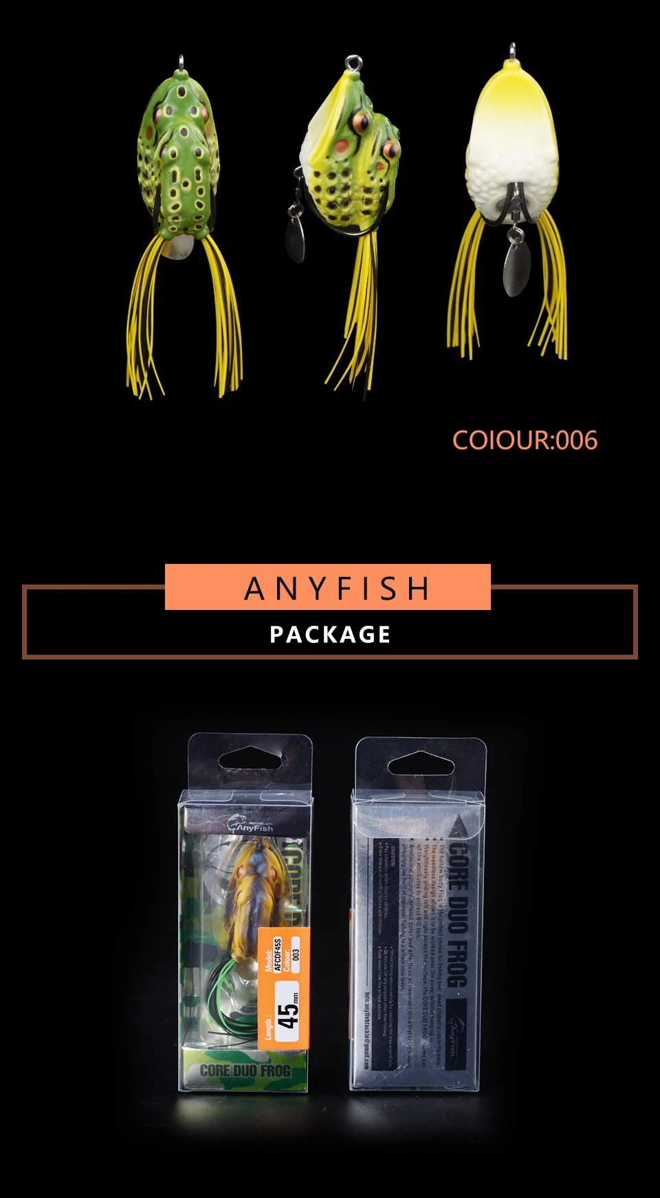 ANYFISH CORE DUO, приманка в виде лягушки, искусственная Мягкая приманка, 3,5 см/6,7 г, 4,5 см/11,5 г, двойные крючки, плавающая большая рыба