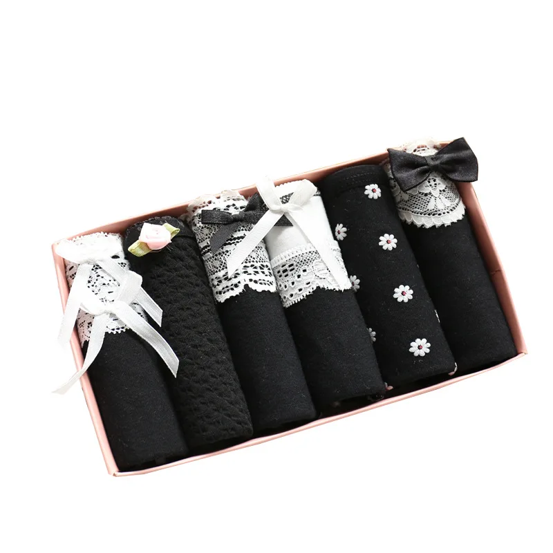 

Panties women black six gift box cotton underwear women wholesale cute cotton girl sexy triangle underwear bragas thong UNGD01
