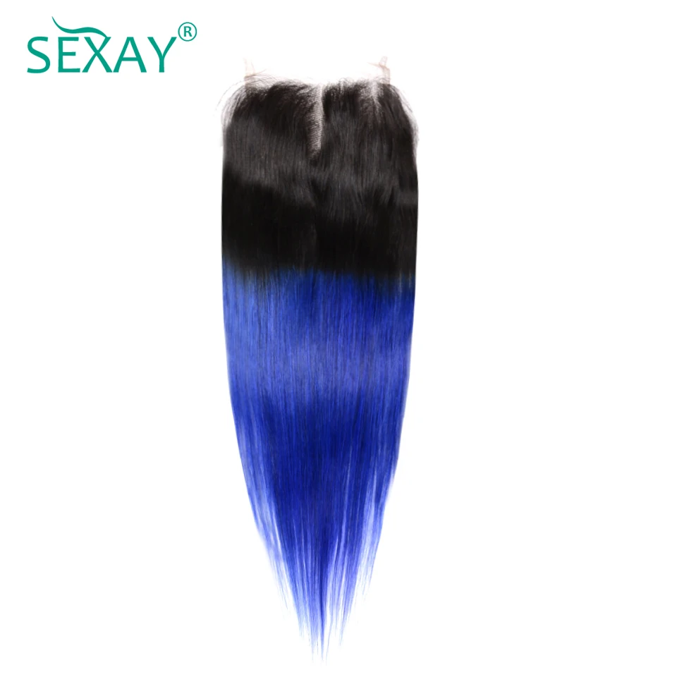 Sexay Ombre синие Hd Кружева Закрытие бразильские прямые человеческие волосы для наращивания цветной двойной нарисованные человеческие волосы Закрытие с волосами младенца