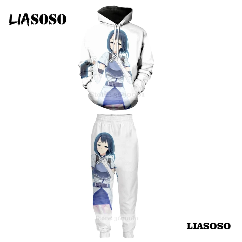 3 LIASOSO Harajuku/толстовка с капюшоном; комплект с толстовкой; брюки с 3D принтом; унисекс; аниме; меч; искусство онлайн; для любителей бега; спортивные штаны; A674 - Цвет: 3