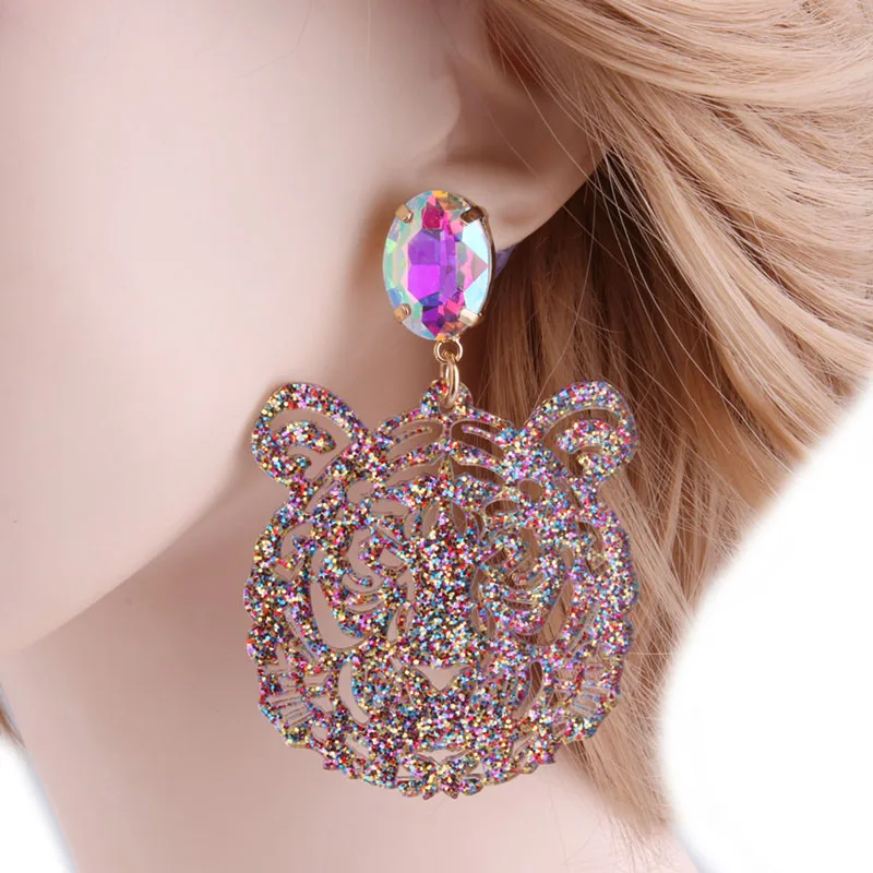 Multicolored NeeFu WoFu, серьги в виде головы тигра, большие серьги из смолы, большие длинные серьги, аксессуары для ушей, рождественский подарок - Окраска металла: Multicolored