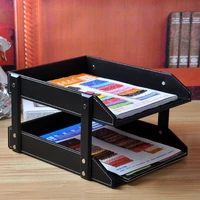 2 layer a4 detachable office desk wood leather document magazine rack tray filing file organizer holder paper storage box 212ar