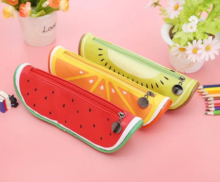 1pc Fruit pencil case PU leather Pencil Case School Boys Girls Bag Stationery Cute Kids Pen Pouch With Zipper | Канцтовары для