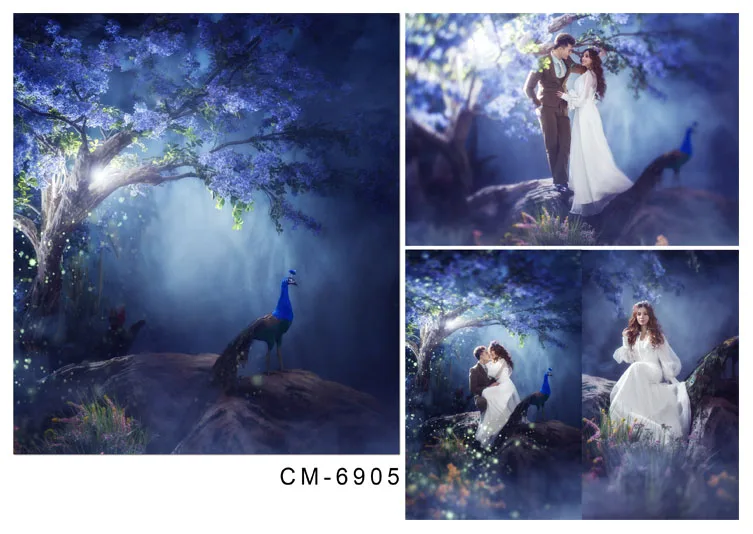 

10x10FT Light Blue Flowers Blossom Branch Peacock Rocks Birds Custom Photography Studio Backdrops Background Vinyl 300cm x 300cm
