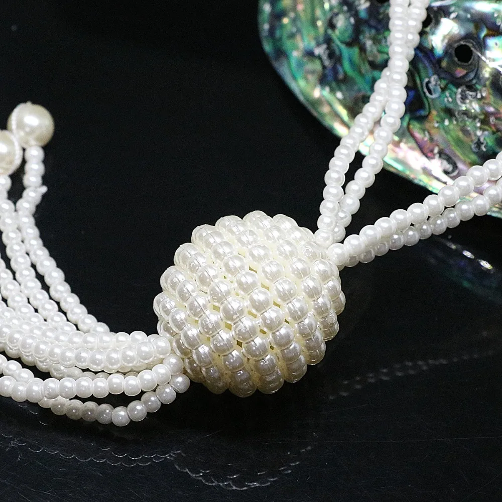 

Popular white 3mm shell simulated-pearl bohemia round beads diy necklace ball tassel pendant unique women jewelry 18 inch B1429