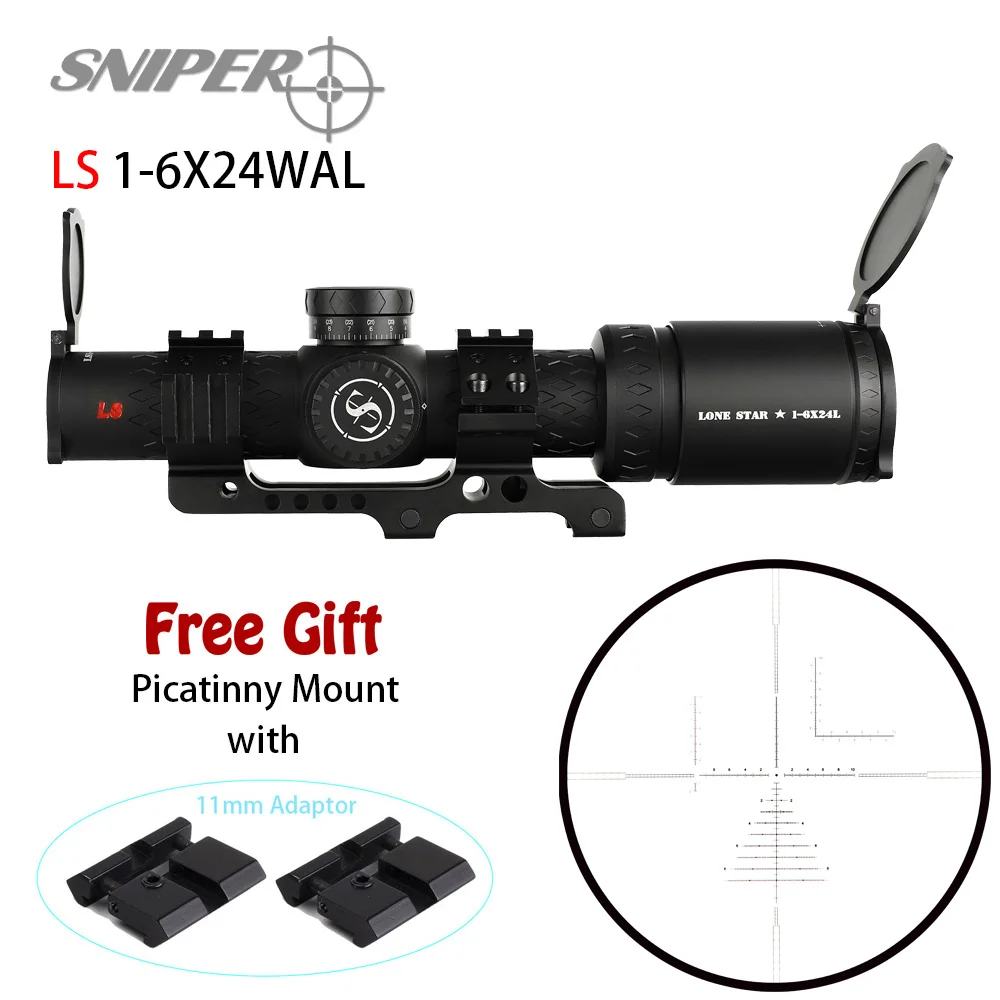 SNIPER LS 1-6X24 WAL SNIPER LS 1-6X24 WAL 35 мм трубка компактный прицел стекло травленая сетка красный свет прицел башни замок Сброс прицел - Цвет: SNIPER LS 1-6X24 WAL