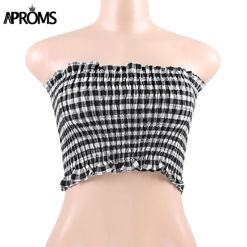 Black Plaid Aproms Прохладный Девушки Основные топы Для женщин Элегантный бретелек Трубы Модные топы уличная точка плед печати майки укороченный футболки - Цвет: Black Plaid