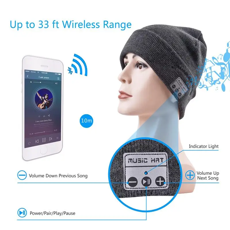 Fashion Bluetooth Beanie Music Hat with Speaker Wileless Bluetooth Headphone Headset Earphone Smart Hat+Touch Screen Gloves