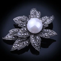 farlena jewelry black rhinestones brooch pins for women suit accessory vintage simulated pearl brooches