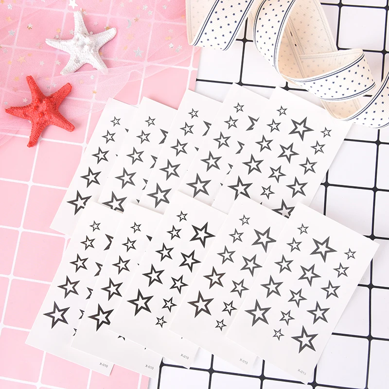 

10Pcs Hollow Solid Black Five-pointed Stars Hollow Waterproof Temporary Tattoo Stickers