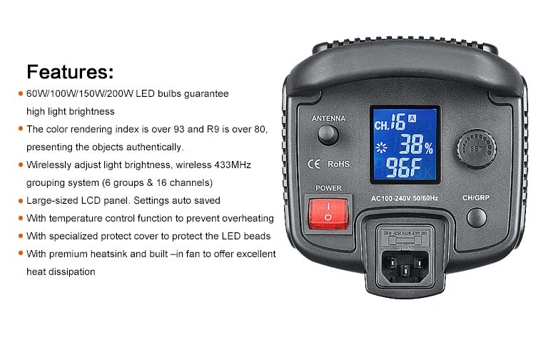 Godox SL-200W 200WS 5600K белая версия ЖК-панель светодиодный светильник для видео с непрерывным выходом студийный светильник с креплением Bowens
