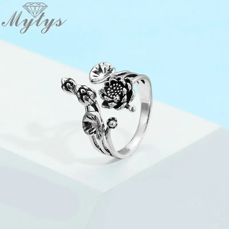 Mytys кольцо с открытым манжетом регулируемый размер 8 9 10 11 старое серебряное Ретро