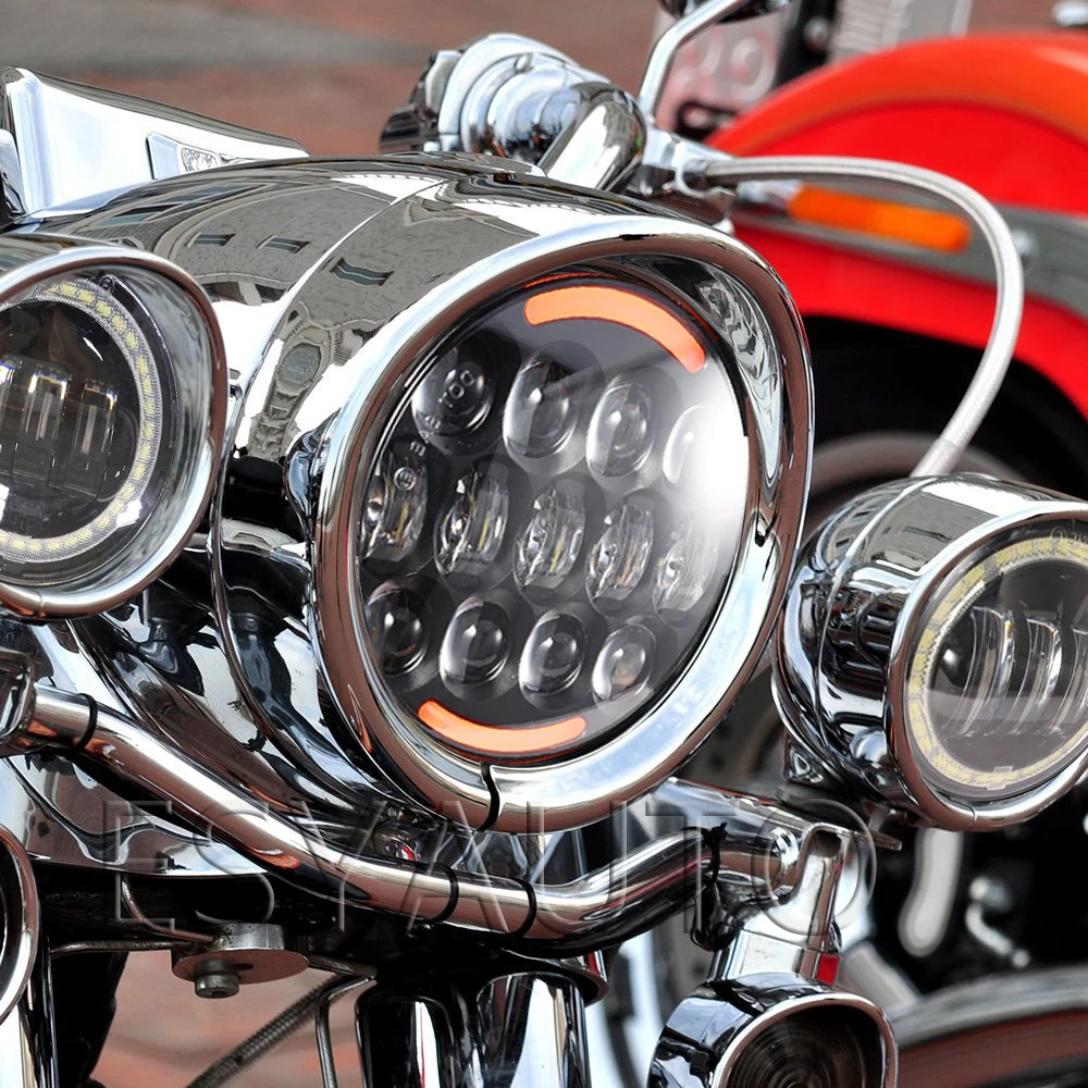 7-дюймовая светодиодный ная фара 105 Вт круглая с белым ДХО/янтарным светом кольцо