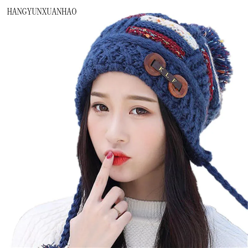 

Шапка HANGYUNXUANHAO Женская шерстяная, милая вязаная шапка на осень и зиму, повседневная универсальная, с помпоном