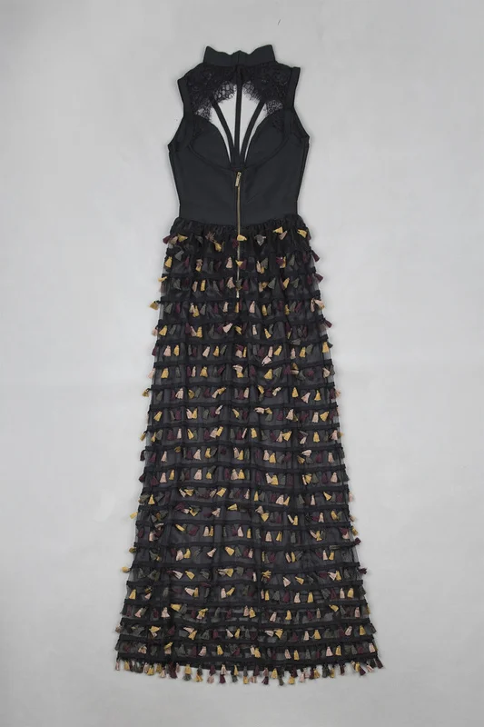 Женское длинное вечернее платье без рукавов роскошное черное облегающее макси