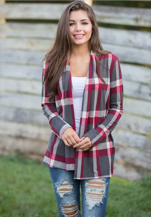 

Autumn/winter 2017 New Plaid Print Stitching Blouse Women Tops Blusa Camisa Femininas Warm Cotton Long Sleeve Plaid S-XXL