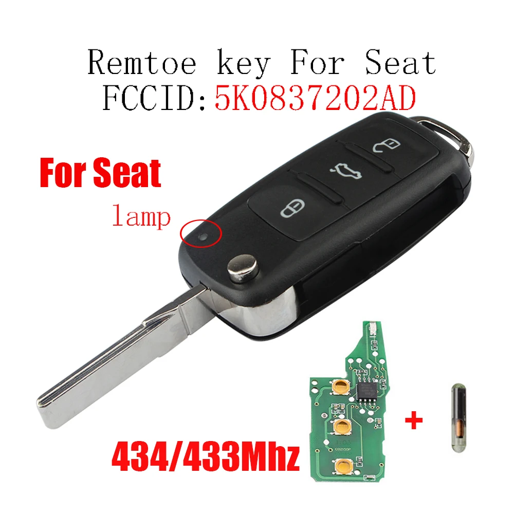 3 кнопки 434 МГц дистанционный ключ для Seat Cordoba Ibiza Leon Toledo 2002 2003 2004 2005 2006 2007 2008 2009 2010
