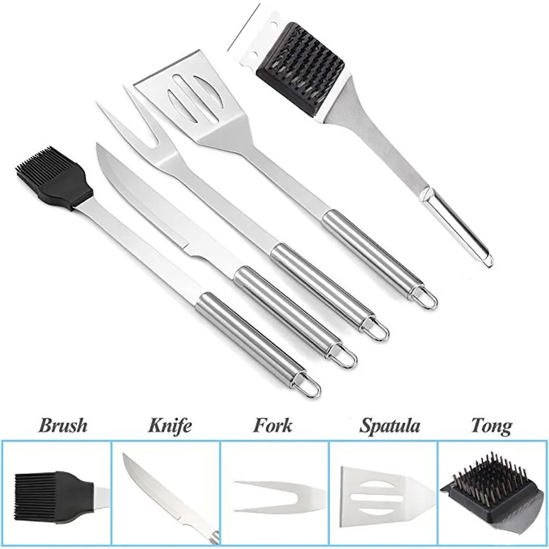 ICESTCHEF 6Pcs Stainless Steel Barbecue Tool Set Outdoor BBQ Grill Utensils Cooking Utensil Accessories With Carry Bag |