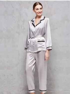 Silk pajama suit female 2 piece set 100% mulberry silk high - end furniture long sleeve trousers