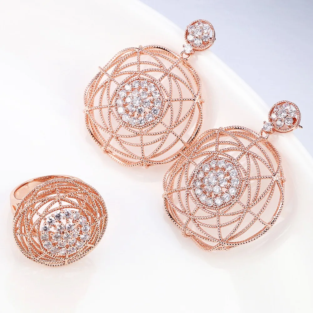 Бразильские серьги ювелирный набор Розовое Золото Серебро Цвет Кристалл кольцо