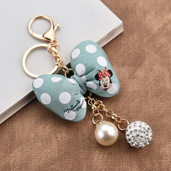 light blue Модный брелок Микки Маус, плюшевый бант, брелок для ключей, подарки для ключей, сумка для женщин, брелок для ключей Llaveros Chaveiros EH313 - Цвет: light blue