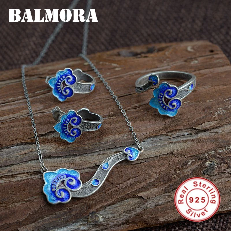 BALMORA cloisonné-набор стильной бижутерии для женщин леди любовник кольцо для серьг и ожерелья набор нежных ретро ювелирных изделий SY22270