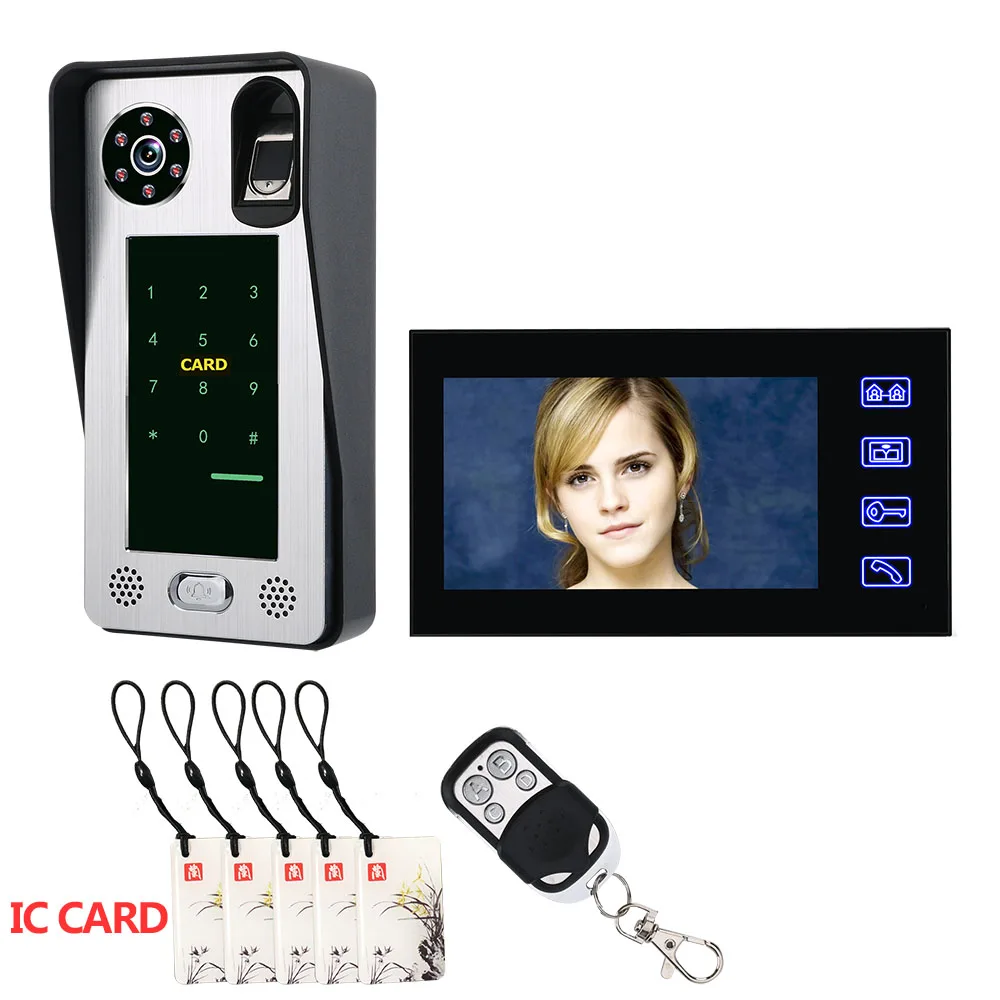 Yobang Security 7&quotTFT LCD Fingerprint IC Card Wired Video Door Phone Intercom 1000TVL IR Camera Unlock Visual Doorbell | Безопасность