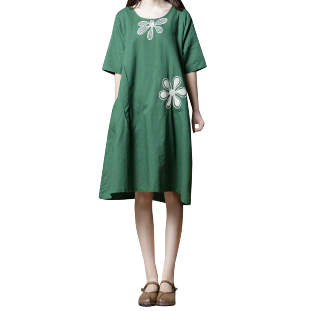 Женское платье с короткими рукавами SAGACE хлопковое льняное свободное удобное