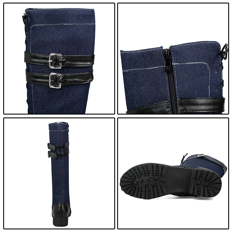 Женские высокие сапоги Phoentin на шнуровке с молнией джинсовая женская обувь из