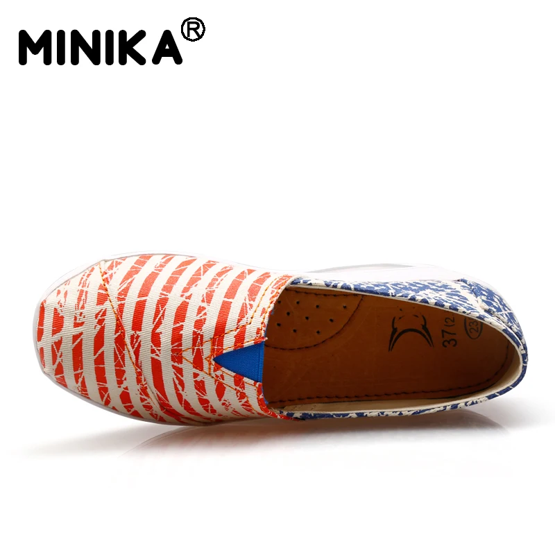 Minika/смешанные цвета модная женская обувь на танкетке в полоску сезон весна-осень