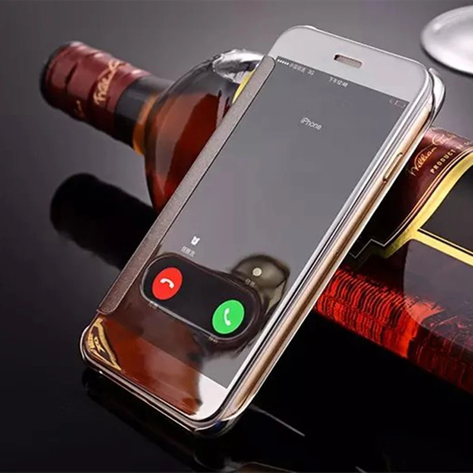 Window Clean View Mirror PU Leather PC Case For iPhone 6 6S 6plus Luxury Hard Flip Cover 5 5s SE Plus 7 8 | Мобильные телефоны и