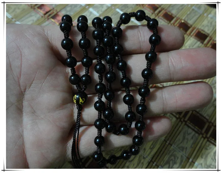 Красивые китайские ручной работы натуральный черный обсидиан Бусины becklace Амулет