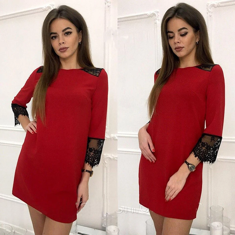 Новинка 2019 женское модное кружевное сшитое прямое платье Лето Весна