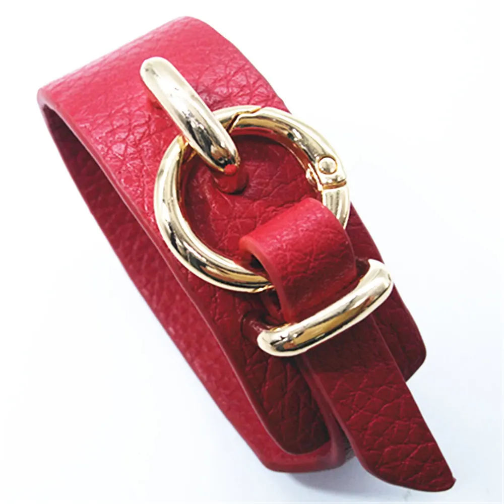 Женский кожаный браслет с леопардовым принтом классический красный круглый из