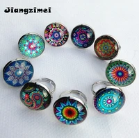 24pcslotmixed 12 models jiangzimei silver henna bandanna paisleyring mandala flower art glass finger ring